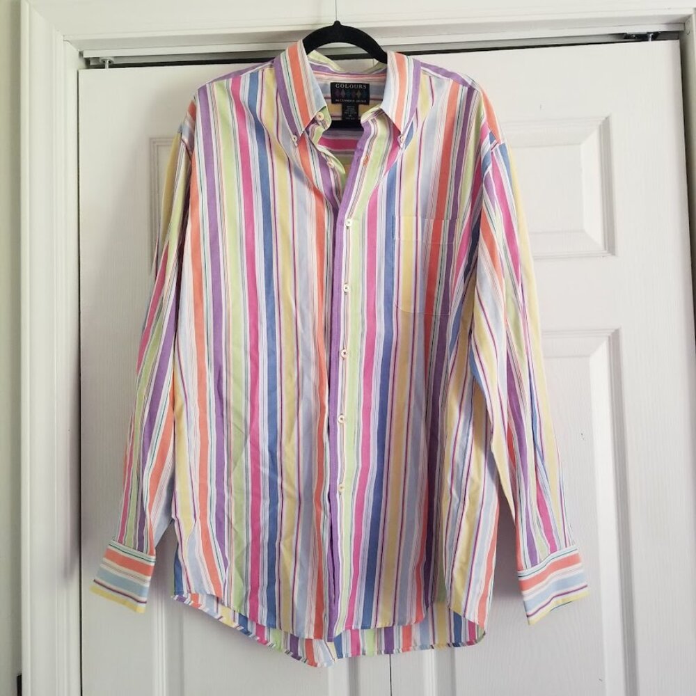 Colours Alexander Julian Men's Button Down Shirt X-Large Colorful Vintage Stripe